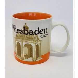 STARBUCKS WEISBADEN GERMANY COLLECTOR'S COFFEE MUG ORANGE & TAN RETIRED EUROPE